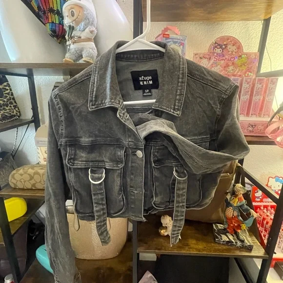 Refuge Charcoal Denim Jacket. Cropped and modified - Picture 2 of 5